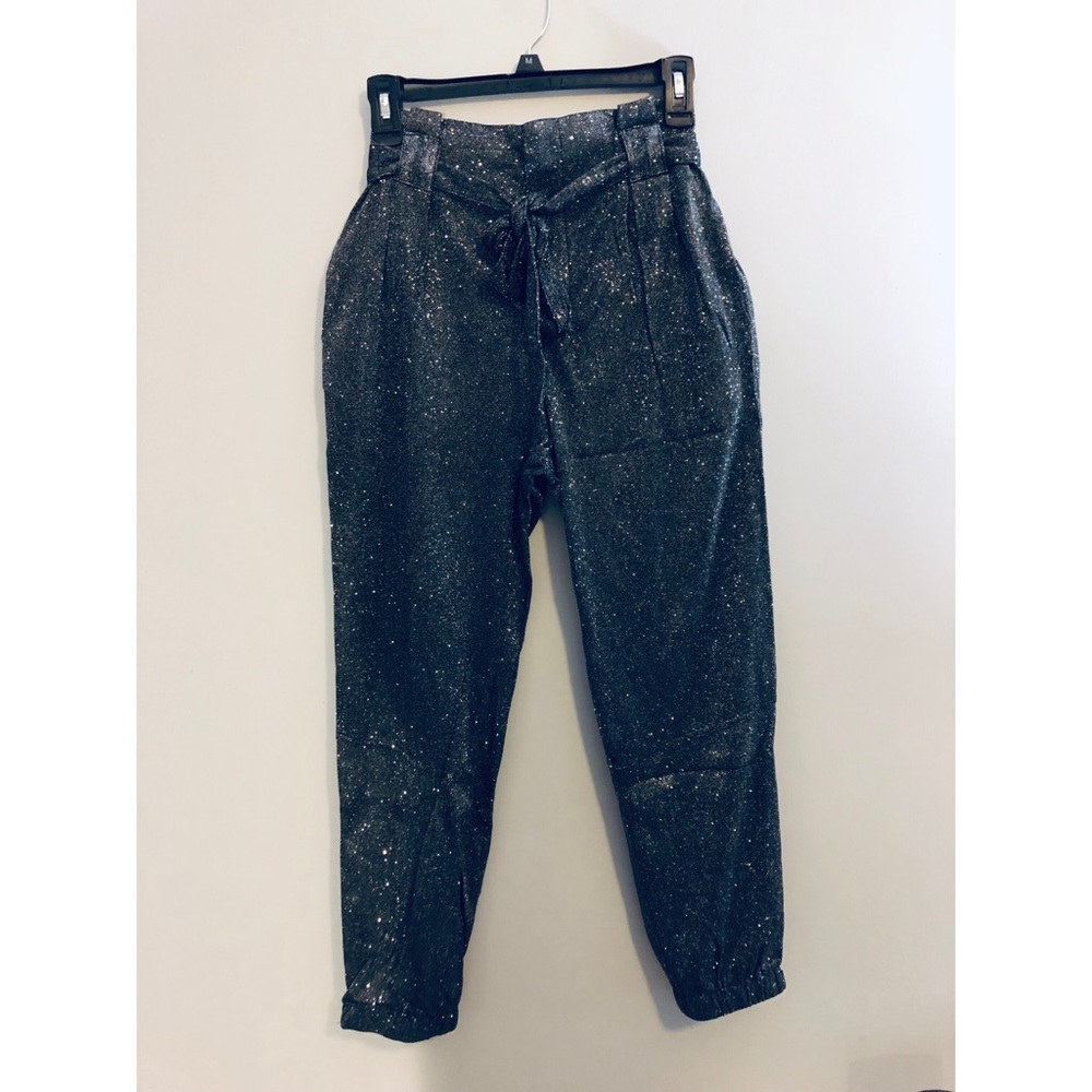 Shiny Tie Waist Fashion Joggers